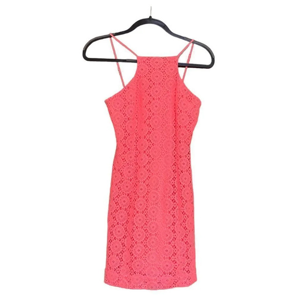 LILLY PULITZER Pink Costello Halter Dress Lace Pucker Pink Extra Small - Picture 3 of 10